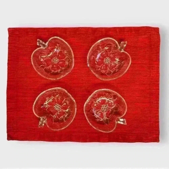 Set of 4 VTG Glass apple bowl trinket dish apple blossom bottom ๐๐ - Picture 4 of 7